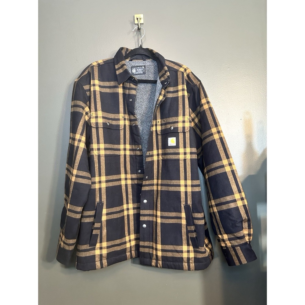 Carhartt Relaxed Fit Flannel Sherpa Lined Shirt Jacket Mens XL TJ4452-M Black
